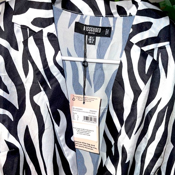 PETITE Black Zebra Print Satin Ruched Shirt Dress - Picture 2 of 4